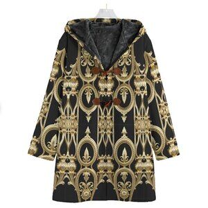 Baroque Cotton Jacket Gold Black Hooded Size XL Rococo Couture Versailles Coat